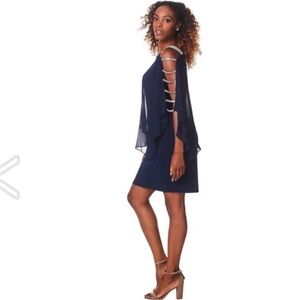 #170 MSK beautiful Navy Dress with a little bling. Like new!
